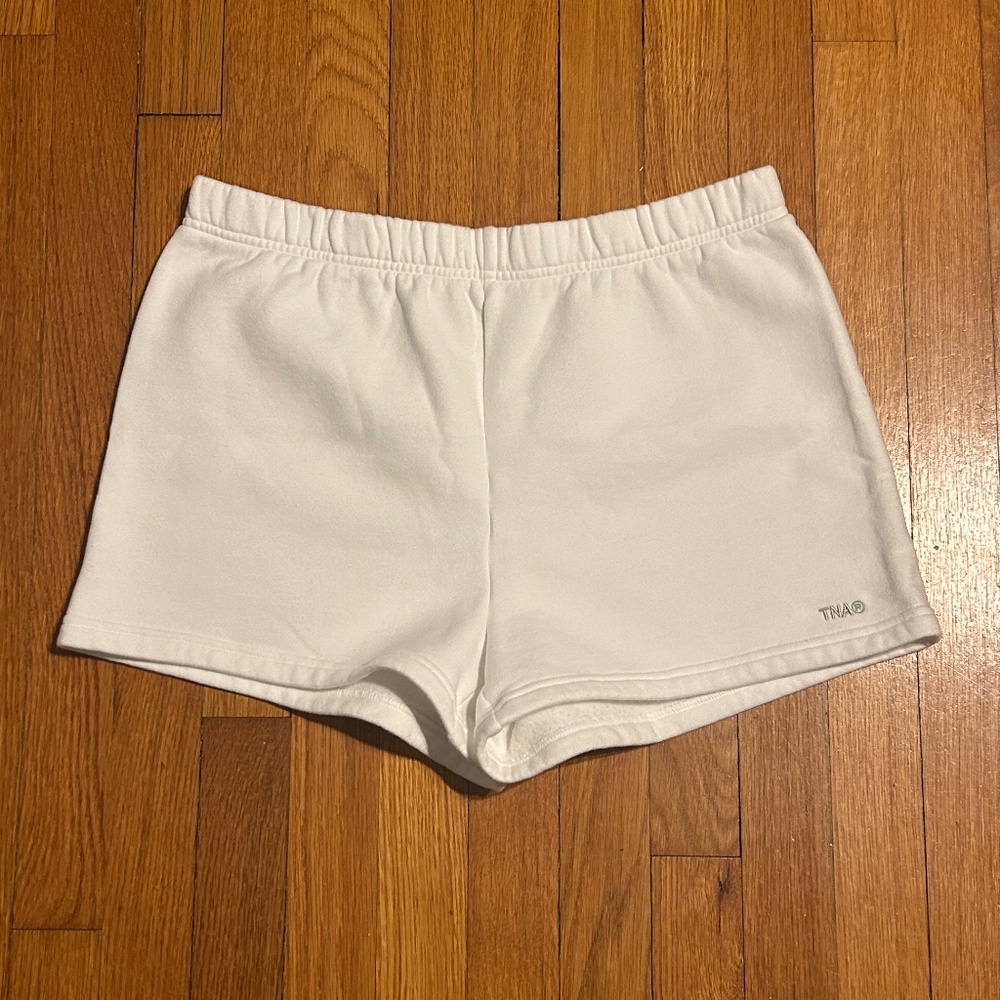 Aritzia TNA Sweatfleece Cozy Fleece Perfect Fit White Shorts Womens L